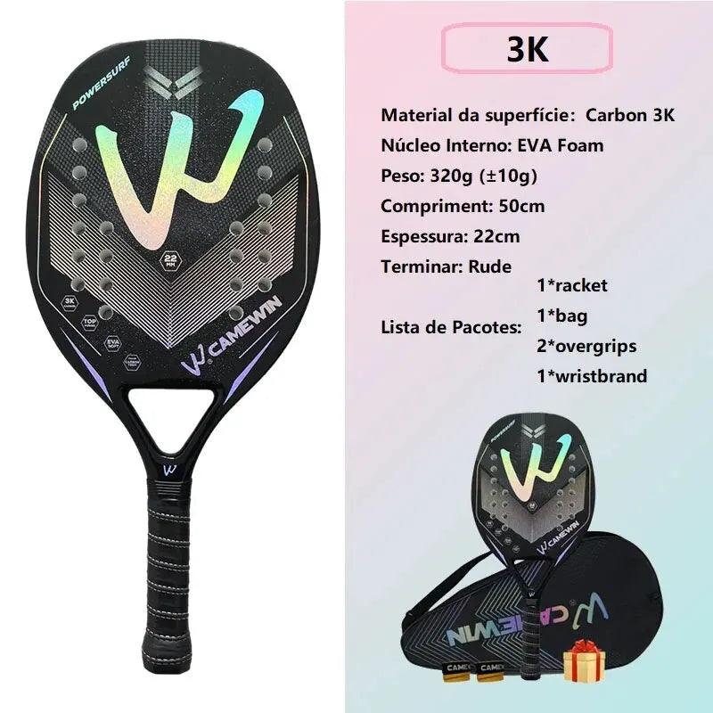 Raquete de Beach Tennis 3K Fibra Carbono - Manjaro